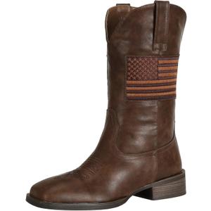 J's.o.l.e Men's Western Boots Wide Square Toe Cowboy Boots Mid Calf Brown US Size 12