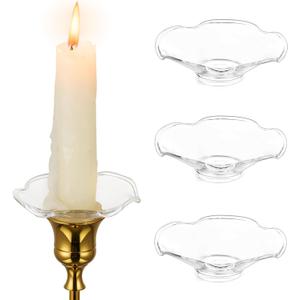 Hewory Glass Bobeches for Candlestick Holders, 3 PCS Candle Drip Protectors Candle Rings for Tapers, Candle Drip Catcher for Candle Stick Candle Holder for Wedding Party Church Home (Scallop, Clear)