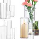 8 Pack Glass Cylinder Vases 4,6,8,10 Inch Tall Clear Flower Vase Hurricane Floating Candle Holder for Table Centerpiece Wedding Home Decor