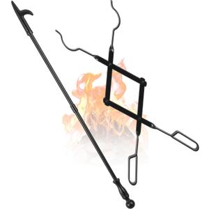 FEED GARDEN 32 Inch Fireplace Poker and 26 Inch Fireplace Tongs Set for Fire Pit Fireplace Tools Accessories Log Grabber Set For Camping Wood Stove Patio Campfire Picnic Indoor Outdoor