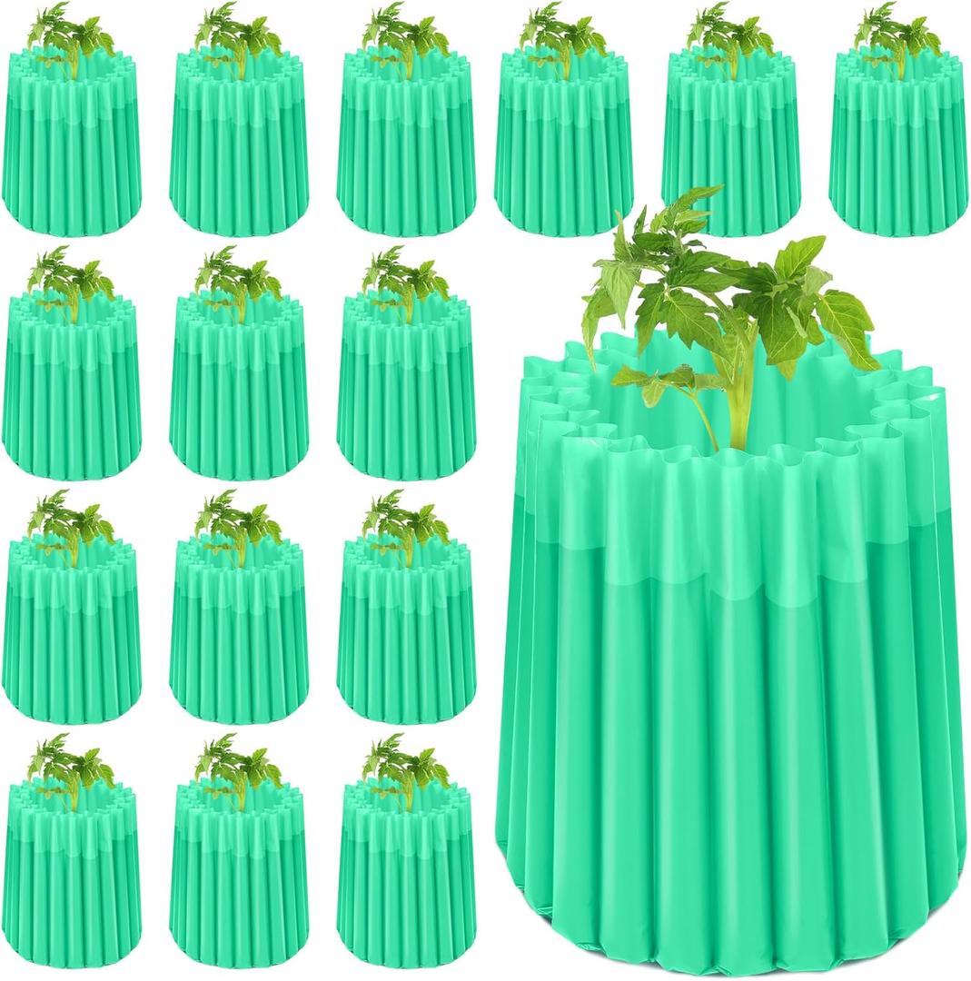 16 Pack Wall of Water Plant Covers 24" Reusable Garden Season Extender Insulating Protector Keep Plants Warm for Early Spring Tomatoes Peppers Cold Weather Frost Protection Wind Guard(Green)