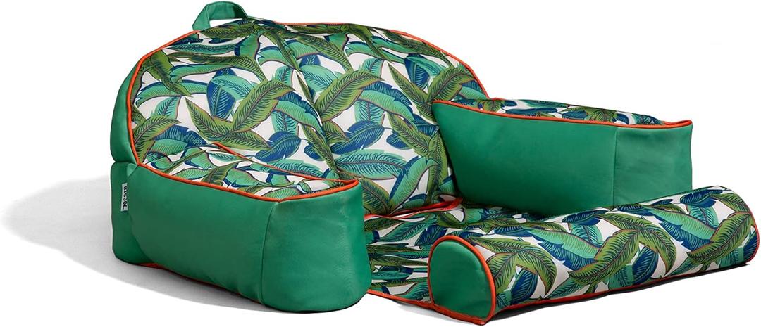 Big Joe Lazy Lounger No Inflation Needed Pool Float with Footrest and Headrest, Quick Draining Fabric (Tropical Palm Green)
