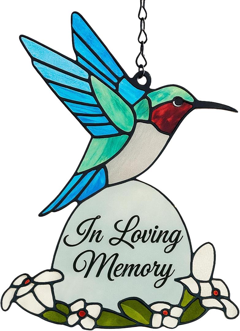 Hummingbird Suncatcher Memorial Gifts, Dog Memorial Gifts for Loss of Dog, Sympathy Gift for Loss of Loved One in Loving Memory, Bereavement Condolence Pet Loss Sympathy Gift Glass Hummingbird