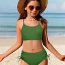 Girls Swimsuit 2 Piece RuffleTrim Square Neck Ruched Bikini Adjustable Straps Criss Cross Bathing Suit for Girls 9-16Y