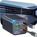 [Apple MFi Certified] Retractable Car Charger USB C, Rombica 120W USB C Car Charger 4 in 1 PD/QC Type C Fast Charging Cigarette Lighter Adapter for iPhone 17/17 Pro/16/15/14/13/12/Galaxy S26/S25/Pixel