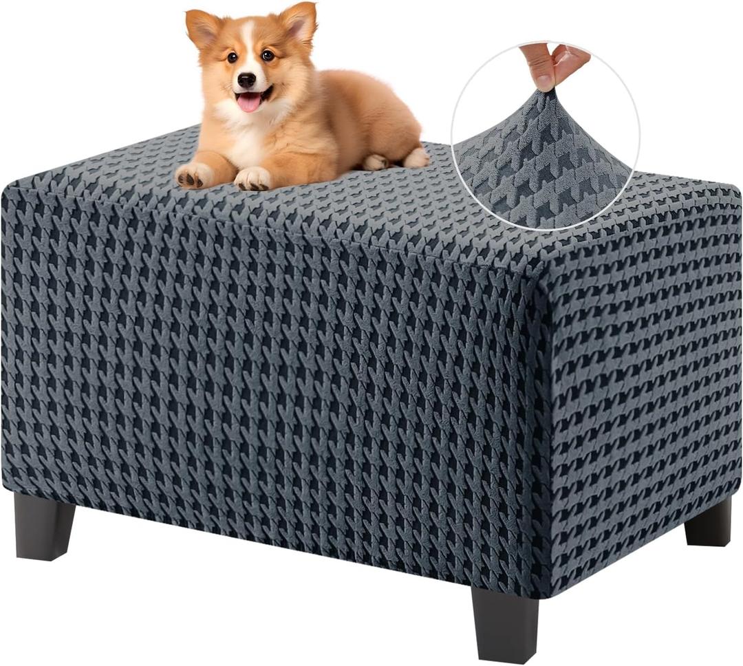 MAXIJIN Stretch Ottoman Cover Rectangular Ottoman Slipcovers for Footstool with Elastic Band Square Folding Storage Stool Furniture Protector Removable Washable (XX-Small, Dark Gray)