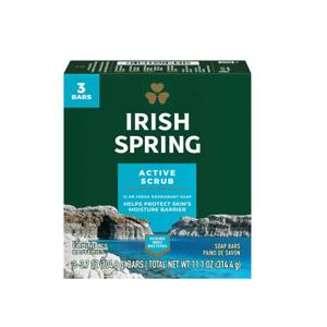 Irish Spring Deodorant Bar Soap, Clean Scrub, 3.75 oz bars, 3 