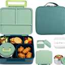 Bento Lunch Box for Kids with 8oz Soup Thermo Leak-Proof Lunch Food Containers with Snack Sauce Container for Kid Girls Boys to School, Green Bag