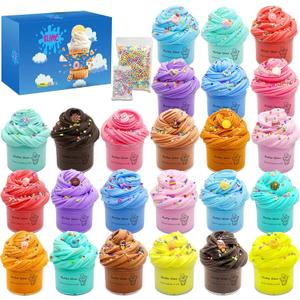 24 Pack Slime kit, Butter Slime, Macaroon Colors Cake Donut and Fruit Party Favors Slime Stretchy and Non-Sticky, Stress Relief Toy for Kids Partys