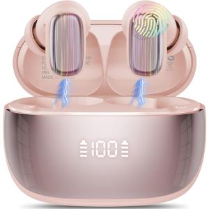 AI Language Translator Earbuds Real Time, 164 Language/6 Translation Modes Translator Earbuds 3-in-1 Translation Headphones, Bluetooth 5.4 Translation Device for Travel Business Learning, Rose Gold