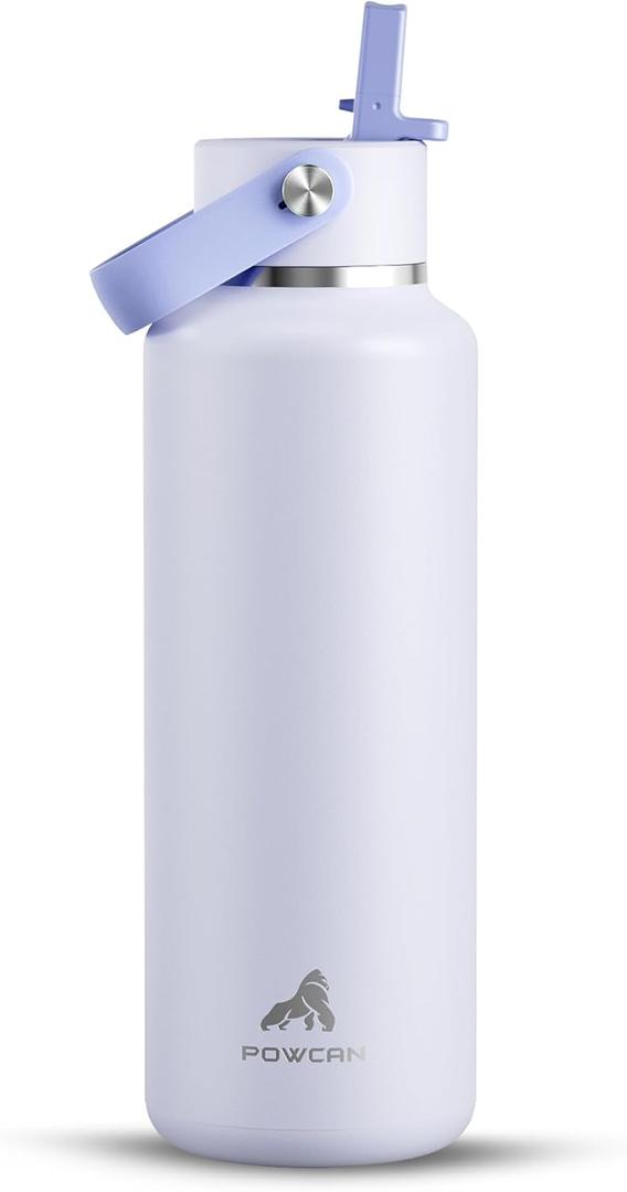 POWCAN 18 oz Slim Insulated Water Bottle: Leakproof, Lightweight, Cold for 24 Hrs, Double Walled Stainless Steel Water Bottle with Straw for Outdoors, Travel, Hiking, Biking, Sport (Lupine Haze)