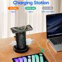 Power Strip Tower, kakyanill Surge Protector Tower 10 AC Outlets 8 USB (4 USB C), 6 Ft Retractable Extension Cord, Charging Station for Office Dorm Room, Black