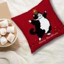 2 x Black and White Fat Cat Christmas Pillow Covers 18x18, Tuxedo Cat Gifts, Cats Lover Gifts, Red Merry Christmas Decorative Throw Pillow Covers for Bedroom Living Room Home (Color 21)