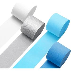 Blue Crepe Paper Streamers 4 Rolls 328ft, Silver White Crepe Paper for Birthday Party Decorations, Wedding Anniversary Engagement Baby Shower Decors DIY Supply for Flower Making (1.8 in x 82 Ft/Roll) , 2 Pack