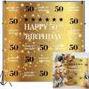 8x8ft Happy 50th Backdrop Black and Gold Theme Birthday Party Background for Photography Gold Black Birthday Bash Ornament Family 50 Years Old Celebration Photo Wallpaper