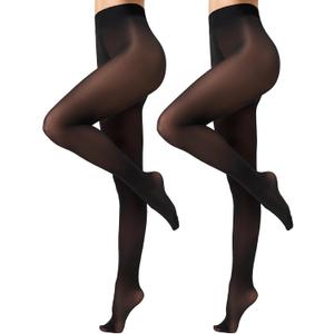 2 Pairs Run Resistant Tights for Women Semi Opaque Rip-Resist Pantyhose with High Waist (Large, Black)