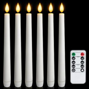 6 Pcs Flameless Taper Candles with Remote and Timer, 9.6 Inches Plastic LED Candlesticks, White Battery Operated Window Candles, for Home Wedding Christmas Party Decoration