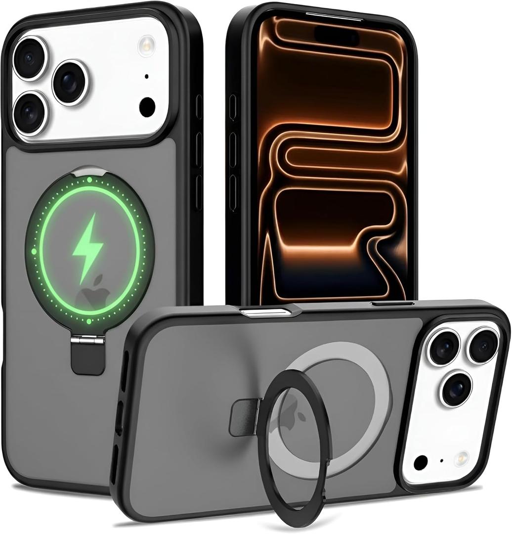 Phone Cover for iPhone 17 Pro Max Case with Stand, Magnetic, Military Grade Protection, Shock Absorption, Lightweight, Scratch Resistant, Matte Finish for iPhone Case 17 Pro Max Black