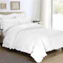 Linen Drip 3 PC Pinch Pleated Corners Ruffle Frilled Comforter Set (1 Comforter + 2 Ruffle PillowShams) with 4 Corner Tabs 100% Cotton 500 GSM Fill Power Super King (98x108) White Quilted Set