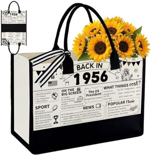 TrophyToast Birthday Gifts for Women - 60/70/80th Birthday Decorations, Canvas Beach Tote Bag, Unique Present for Mom Wife