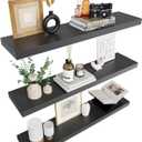 Colima Floating Shelves for Wall Black Wood Shelf for Bedroom, 36 Inch Wall Mounted Floating Shelves for Bathroom Living Room Kitchen Office, 1.3" Thick Floating Book Shelves for Wall, Set of 3