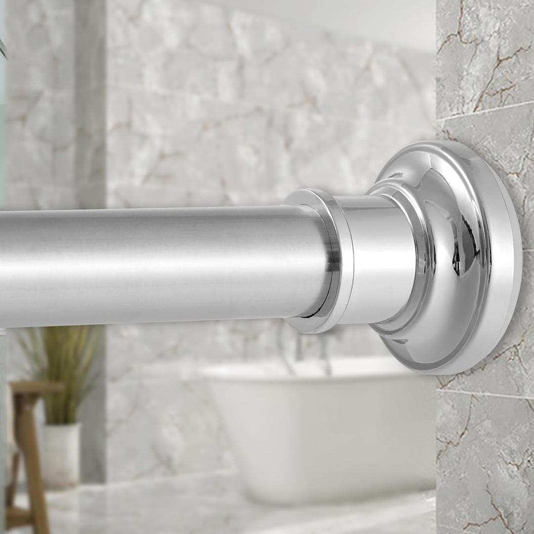 Silver Long Curtain RodTension Shower Curtain Rods 30 to 88 inch Adjustable Spring Heavy Duty Rods for Bathroom Windows Outdoor No Drill No Slip Stainless Steel