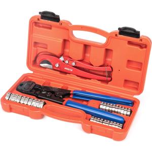 iCrimp PEX Clamp Tool Kit for 3/8-in, 1/2-in, 3/4-in, 1-in PEX Clamp Cinch & Removal, c/w 1/2''(20 Pack) and 3/4''(10 Pack) PEX Clamp Rings, PEX Tubing Cutter