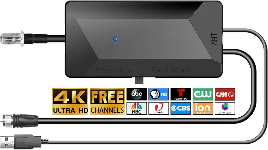 TV Antenna Amplifier, 25dB High Gain Signal Booster for Digital TV Antenna Indoor Outdoor, Low Noise and Clears Up Pixelated Amplifier, Adjustable Reception Range, USB Cable Power SupplyBlack