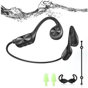 Bone Conduction Swimming Headphones, IPX8 Waterproof Open-Ear Headphones for Runners, Exerciser, Cyclists, Lightweight Wireless Bluetooth 5.3 with Built-in 32GB MP3 Player (Matte Black)