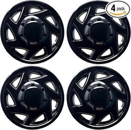Hubcap Replacement for Ford Van 1998-2023, Gloss Black, Premium Quality Sturdy 16-inch Wheel Cover (4 Piece Set)
