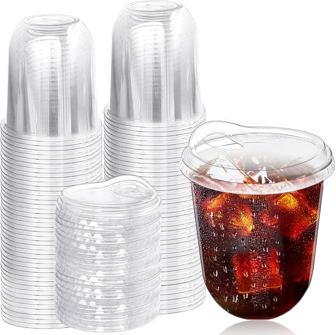 Alaeseje 50 Pack Clear Plastic Cups with Strawless Sip Lids,12 oz Iced Coffee Cups with Lids,Disposable PET Crystal Cups,Round Bottom To Go Cup for Iced Coffee Juice Smoothie Cold Beverage