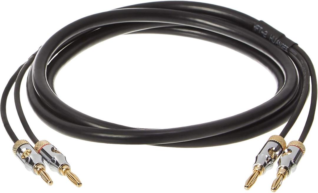 Amazon Basics Banana Plug 16AWG Speaker Cable Wire, CL2 Rated for In-Wall Use, Gold-Plated Banana-Tip Plugs (4mm), Oxygen-Free Copper, 6 Foot, Black