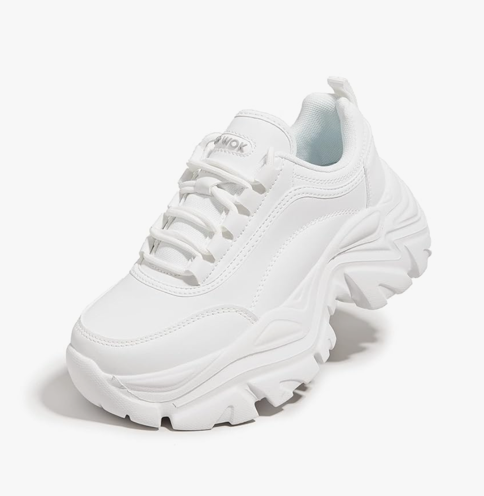 K KIP WOK Chunky Sneakers for Women Fashion Platform White Leather Casual Dad Shoes Comfortable Wedge Walking Sport Sneakers, Size: 8