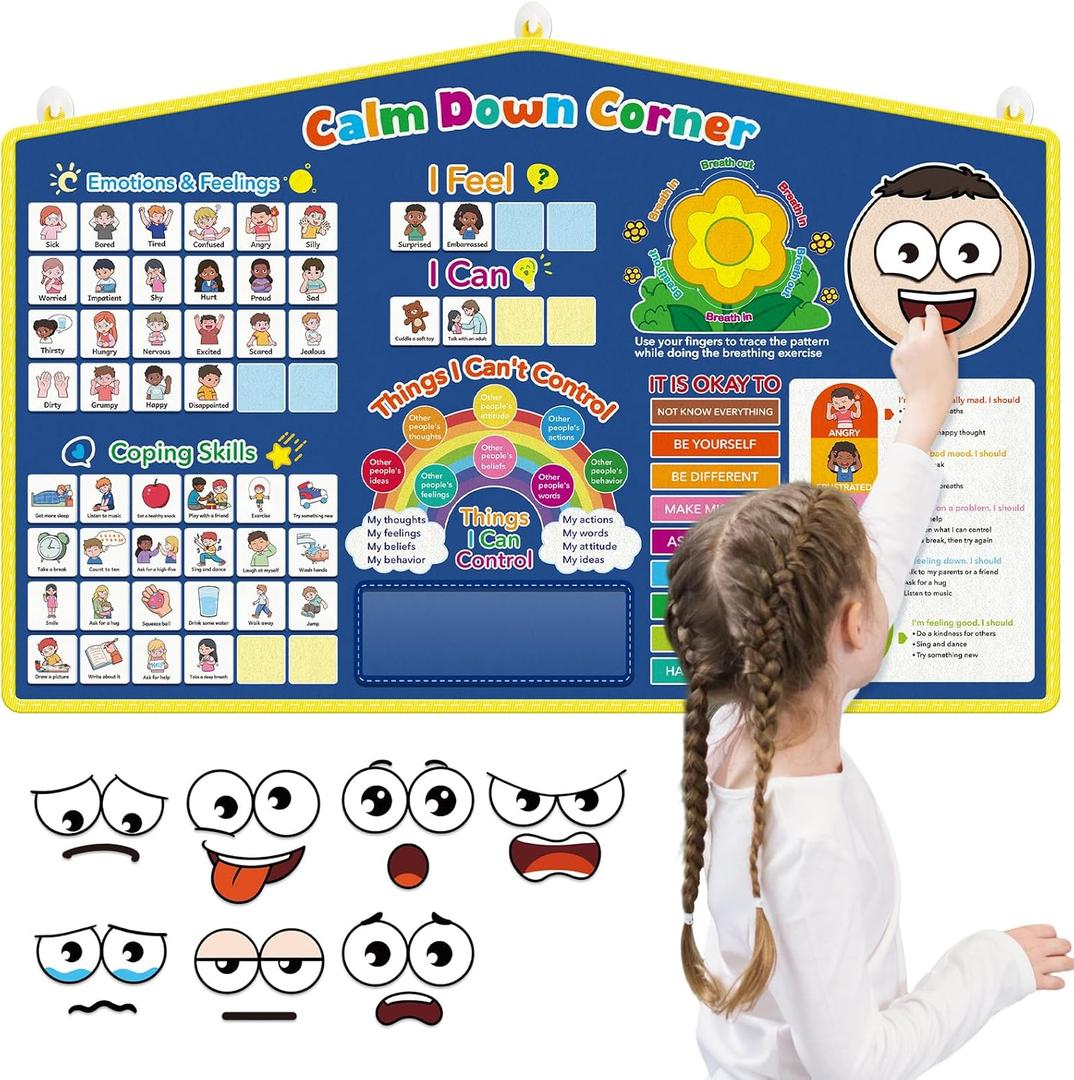 Feelings Chart for Kids, Calm Down Corner Decor Supplies, Social Emotional Learning Activities, Emotions Toys, ADHD Tools Autism ABA Therapy Materials for Teachers Classroom Must Haves