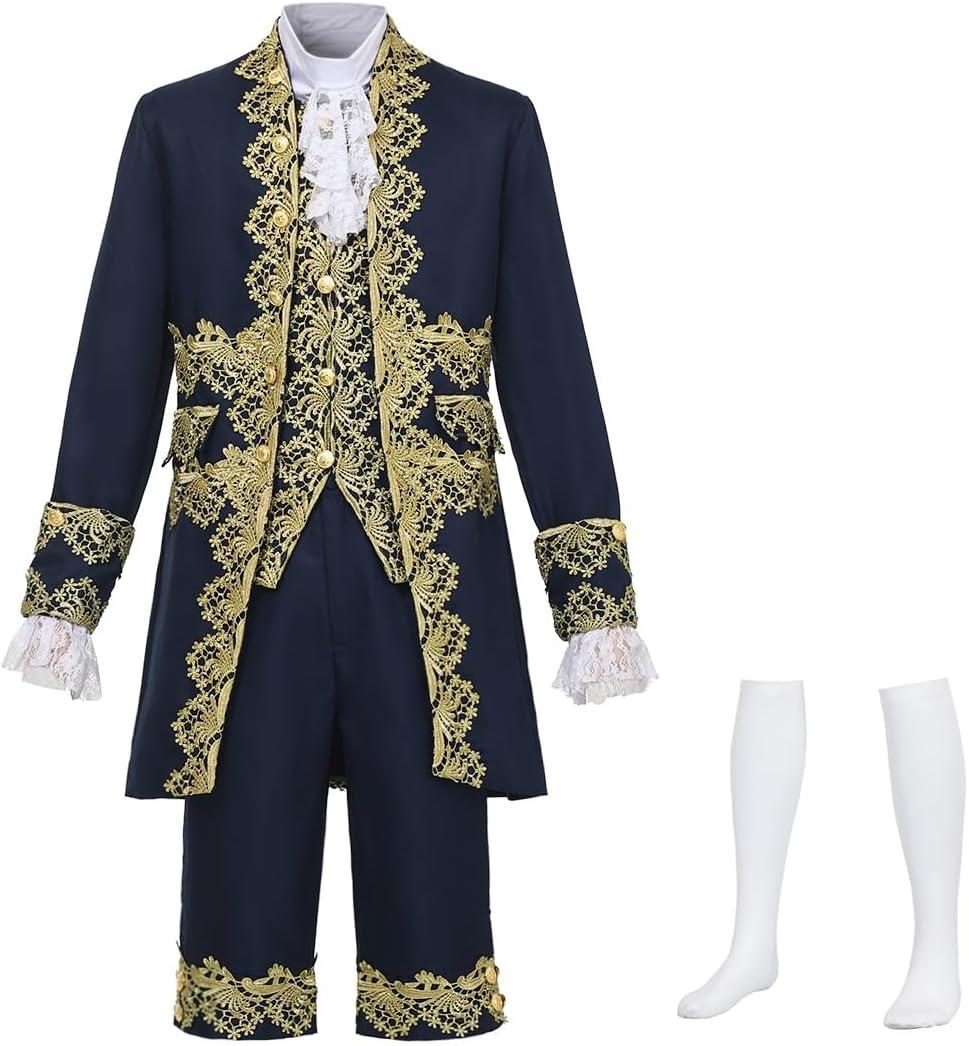 CAMDOM Mens Victorian Costume Suit Medieval Rococo Court Style Prince Cosplay Outfit Set Cosplay Fancy Dress (XX-Large, Blue)