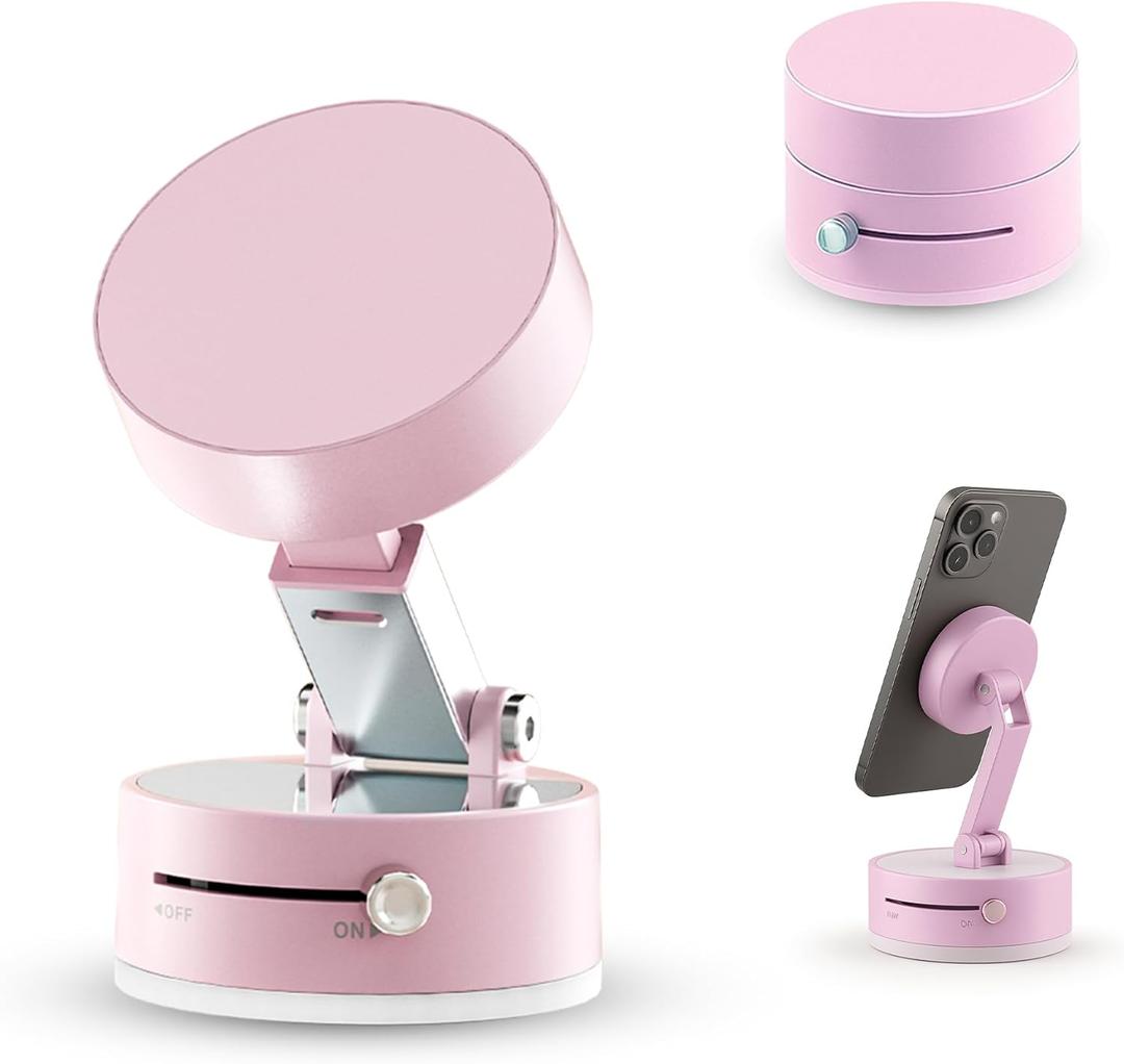 Foldable Magnetic Phone Holder  Double-Sided Suction & Strong Magnet Mount for All Smartphones, Hands-Free Stand for Car, Desk, Mirror, Gym & Wall (Pink)