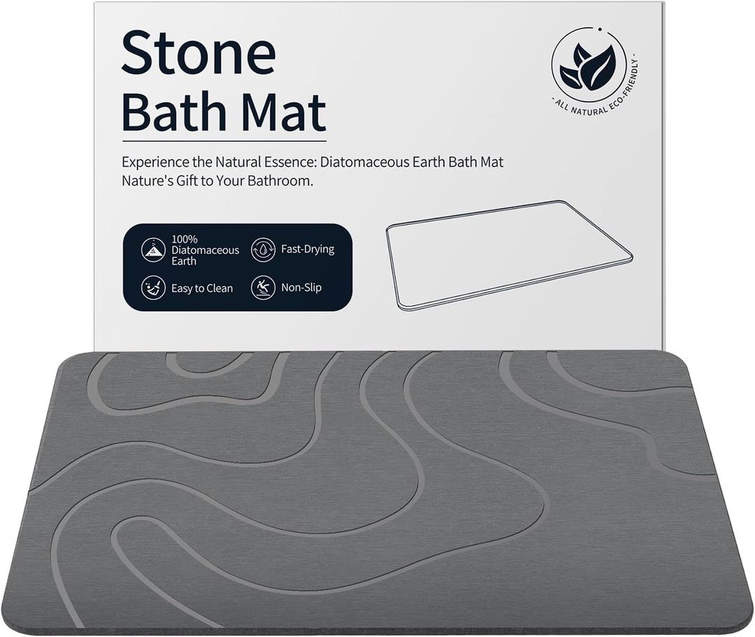 ZIKIBL Stone Bath Mat Diatomaceous Earth Shower Mat NonSlip Super Absorbent Diatomite Stone Mats for Bathroom Floor QuickDrying Easy to Clean (24''*16'' Grey)