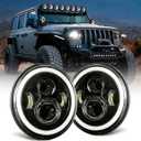 Jeep wrangler headlight, Dot Approved Hi/Lo Beam with White DRL/Amber Turn Signal Angel Eyes Compatible with 2007-2017 Jeep Wrangler 7 Inch Halo headlights JK JKU LJ TJ CJ -1 Pair (Black)