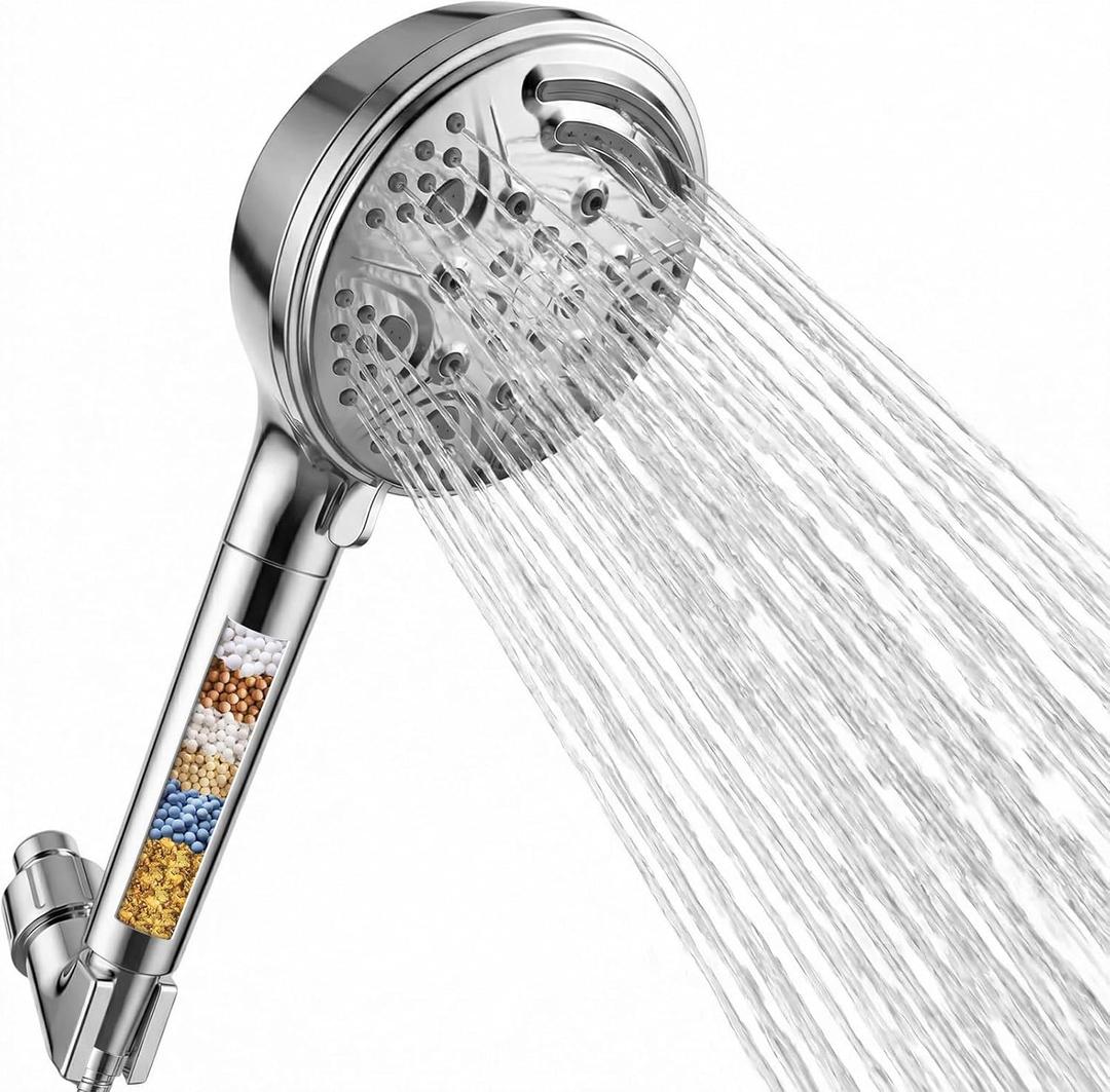 9 Mode Shower Head with Handheld Filtered Shower Head with Handheld High Pressure Shower Heads with Power Wash with 59" Stainless Steel Hose and Bracket for Bathroom, Gym, Hotel