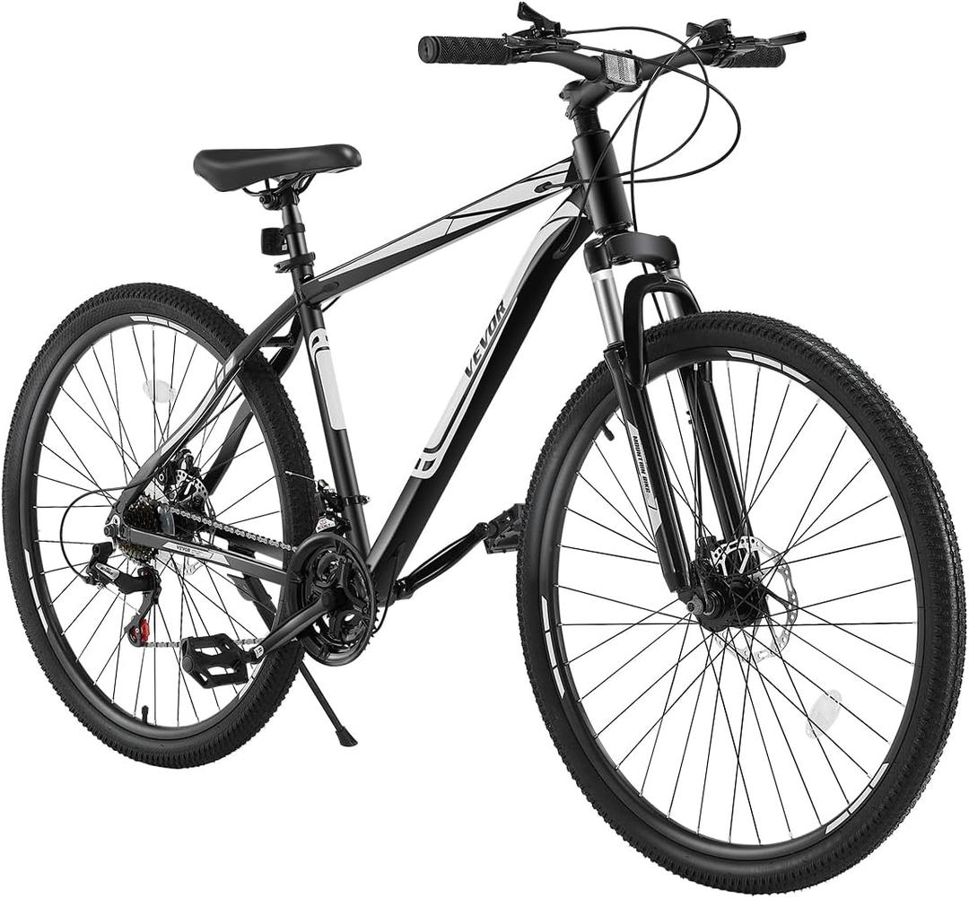 VEVOR Mountain Bike, 29 inch MTB Bicycle with Front Suspension, 21 Speeds Shimano Twist Shifting, Dual Disc Brakes, Aluminum Alloy Frame, for Men/ Women