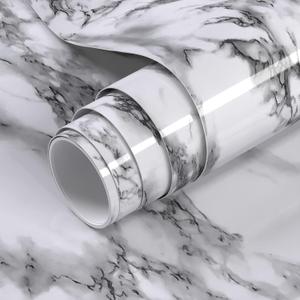Glossy Black and White Marble Contact Paper 35 x 196 Inches Peel and Stick Wallpaper Vinyl Film Self Adhesive Removable Waterproof Wall Paper for Cabinet Countertop Kitchen Bathroom