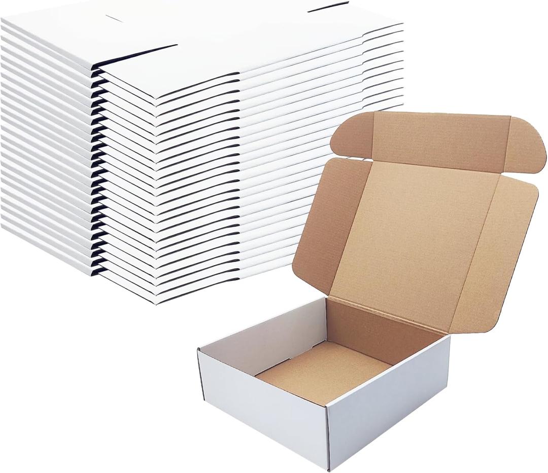 9x9x3 Inches White Shipping Boxes Set of 25 Cardboard Boxes Recyclable Corrugated Boxes Mailers for Small Business, Transporting, Packaging Storage Boxes and Craft Gifts Giving Products Box