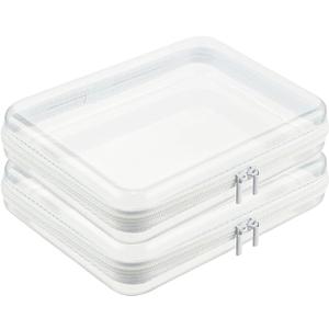 2 PCS Clear Zippered Hard Pouch, Durable, Waterproof Storage Case for Cosmetics, Jewelry, Toys, and Office Supplies, Hard Shell Zipper Case for Home, Travel, and Outdoor Use (9.6x7.7x2.8in, 2 Count)
