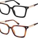 AMOMOMA Retro Square Reading Glasses for Women Blue Light Blocking Stylish Readers Spring Hinge AM6195 (C1.black+c2.tortoise)