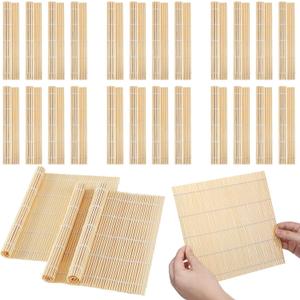 Hoolerry 24 Pcs Sushi Mat Bulk Bamboo Sushi Making Roller Non Stick Square Rolling Mat for Home Party Supplies, 9.5" x 9.5"
