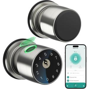 IRONZON Fingerprint Door Knob Fingerprint Door Lock with App Control Smart Door knob for Bedroom, Biometric Door Lock for Apartment Office and Garages Silver (Nickel)