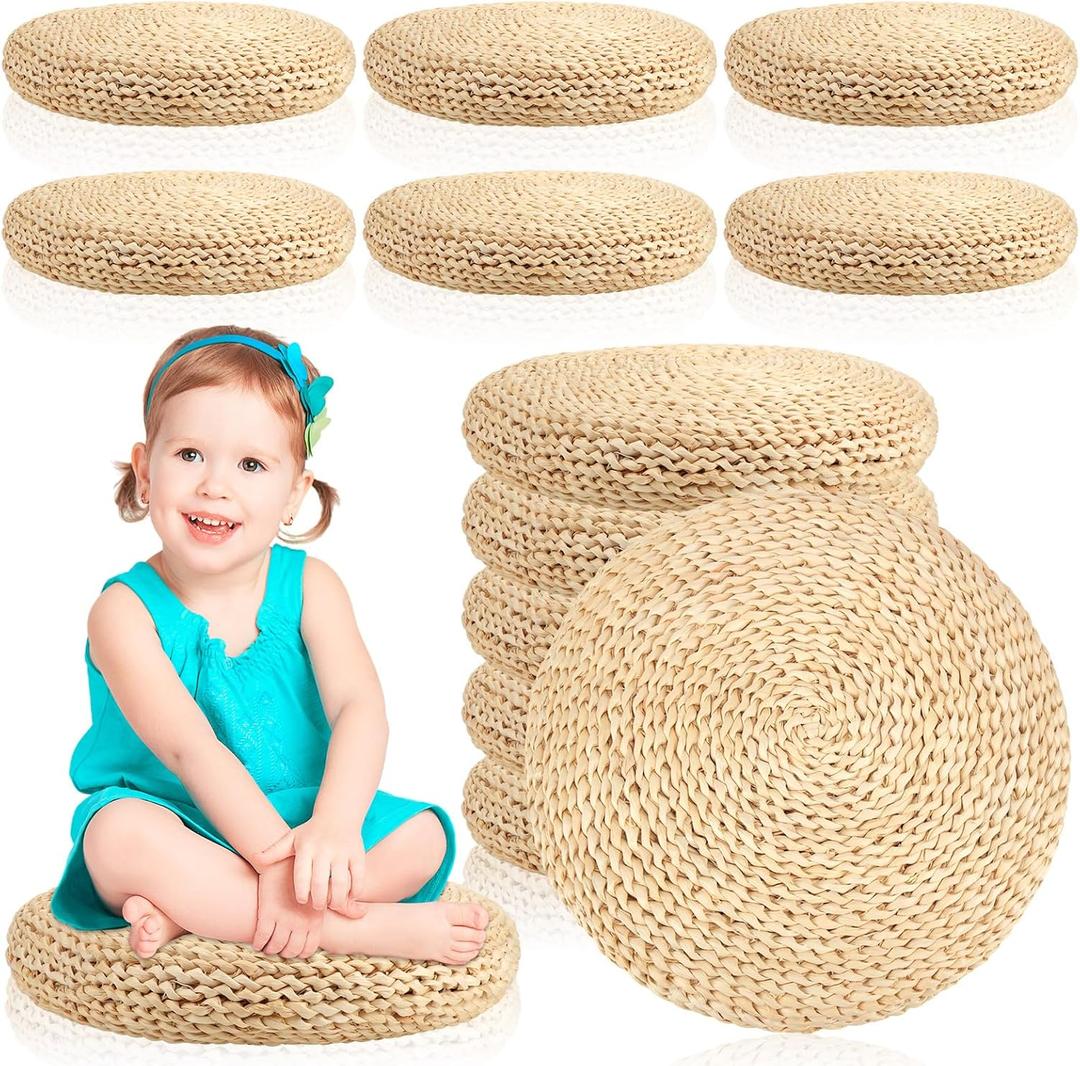 Barydat 6 Pcs Floor Cushions Round Large Pillow Seating Meditation Floor Pillow Boho Natural Woven Seat Cushion Japanese Tatami Cushion for Yoga Room Balcony Chair Pad, 15.75 Inch
