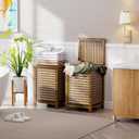 SMIBUY Double Laundry Hamper with Lid, 120L Bamboo Laundry Basket with Removable Liner Bag, 2-Section Clothes Divider Laundry Sorter for Laundry Room, Bathroom, Bedroom (Walnut)