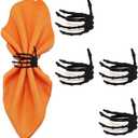 2 x Skeleton Claw Napkin Ring Set - 4pcs Black Modern Napkin Rings with Rhinestones for Wedding Banquet & Halloween Party
