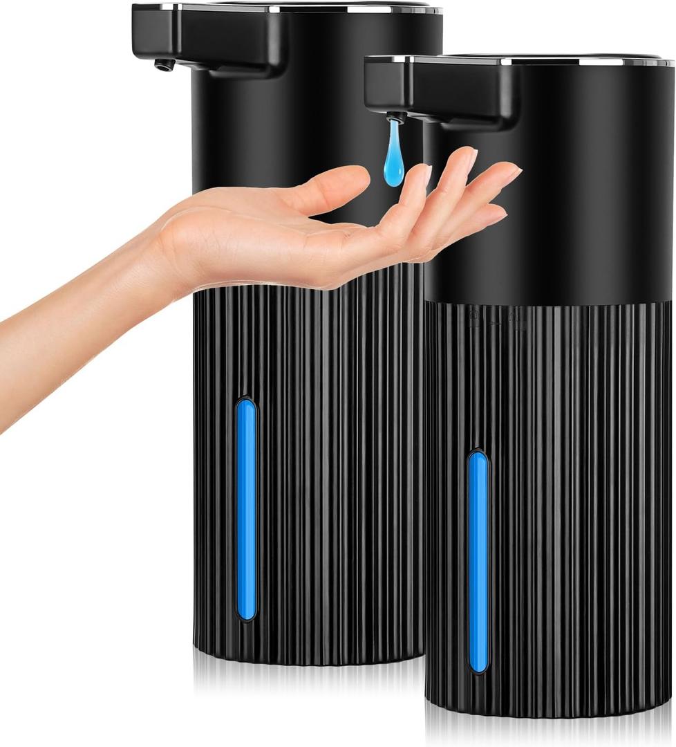 2 Pack Automatic Soap Dispenser: 14oz Plastic - Touchless 4 Level Adjustable Wall Mount Black Rechargeable Electric Auto Smart Liquid Soap Dispenser Set - Bathroom Kitchen Hand Dish Lotion